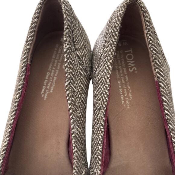 TOMS Stella Calypso Brown Metallic Herringbone Tweed Peep Toe Cork Wedge - Picture 3 of 4